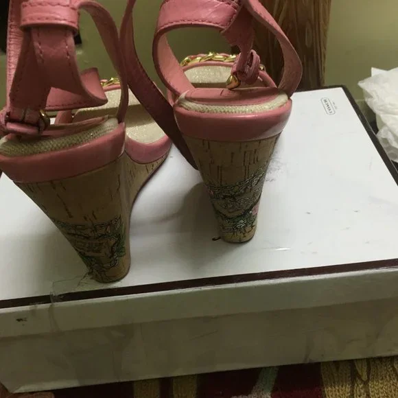 Authentic Coach Ellette Leather and Cork Platform Wedge Ankle Strap Sandals - Picture 3 of 10